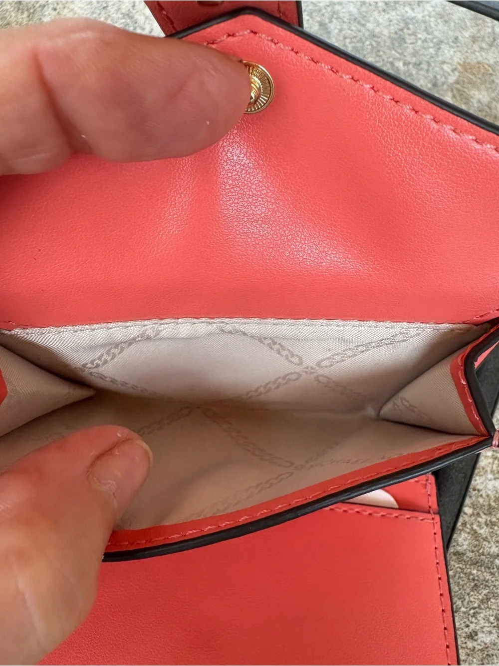 Michael Kors Coral Pebbled Leather Snap Wallet with Gold MK Accent
